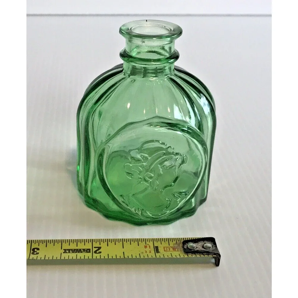 Green Colored Glass Round Vintage Style Apothecary Jars/Vases 3.25in Pair